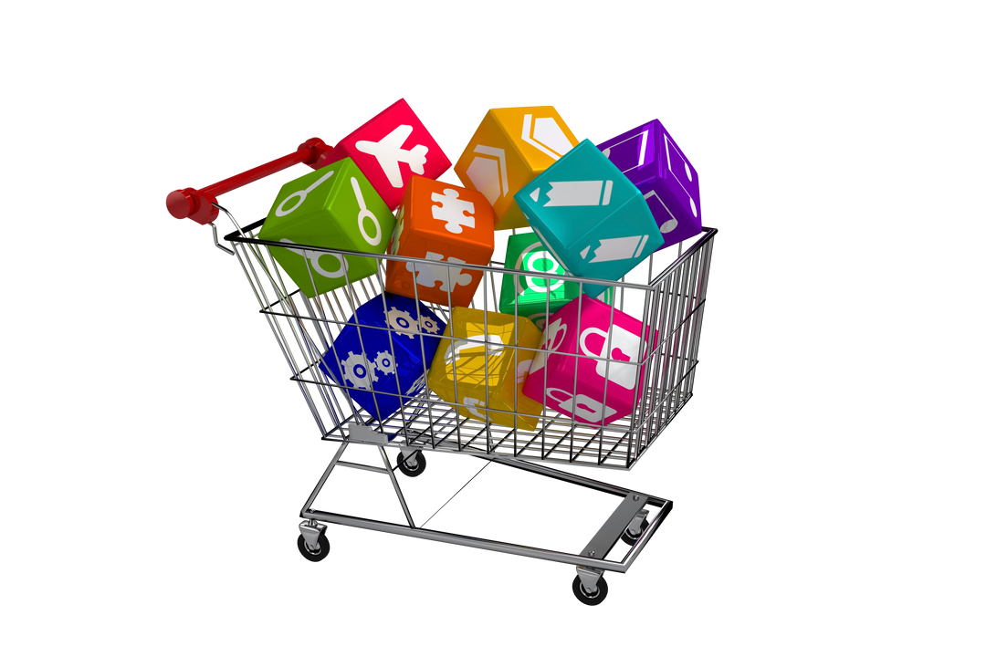 Transparent Shopping Trolley with Cubes Symbolizing Various Concepts - Download Free Stock Images Pikwizard.com