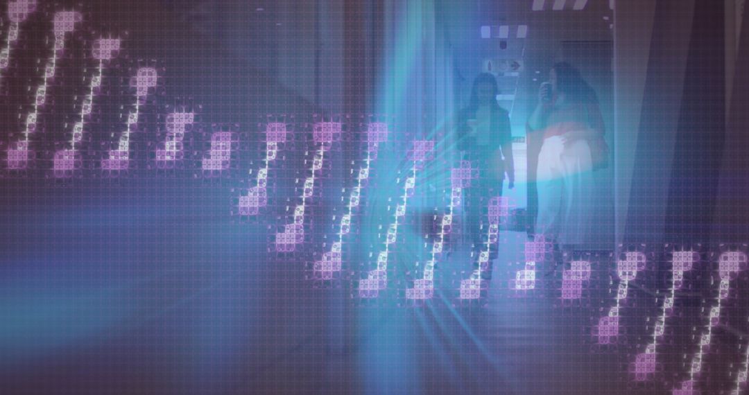 DNA Helix Overlay with Colleagues in Business Setting