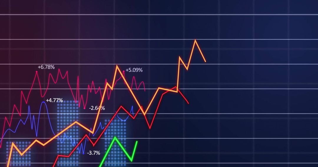 Rising Financial Data Graph on Digital Grid Background