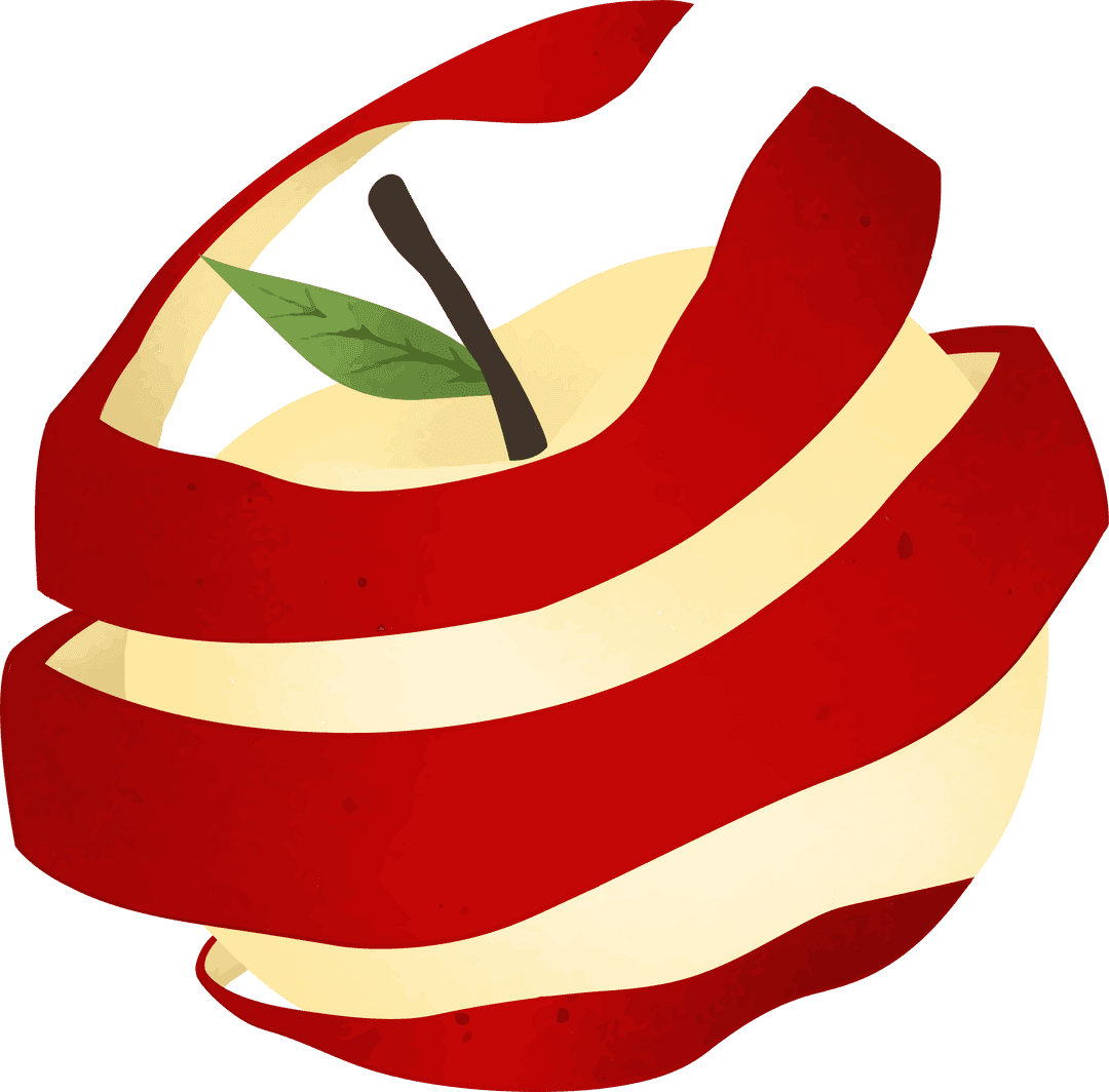 Red Apple Strips Unpeeling with Transparent Background