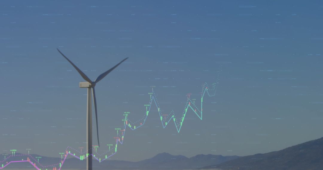 Wind Turbine with Rising Financial Graph Overlay