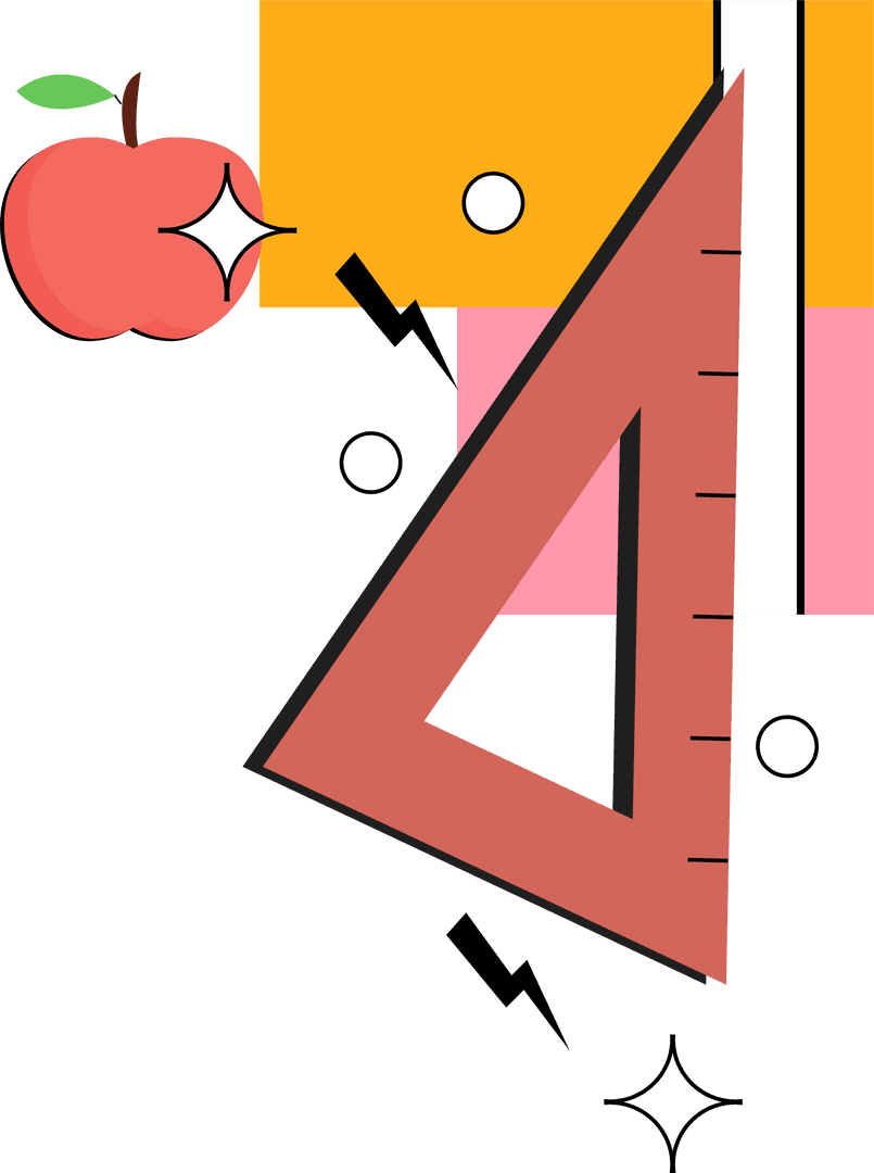 Transparent Geometric Design with Ruler and Apple Illustration