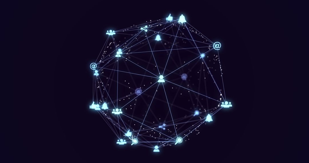 Digital Network Interface with Glowing Small Icons