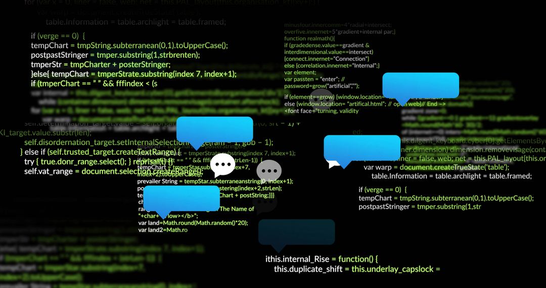 Digital Chat Bubbles on Code Background Signifying Coding Communication