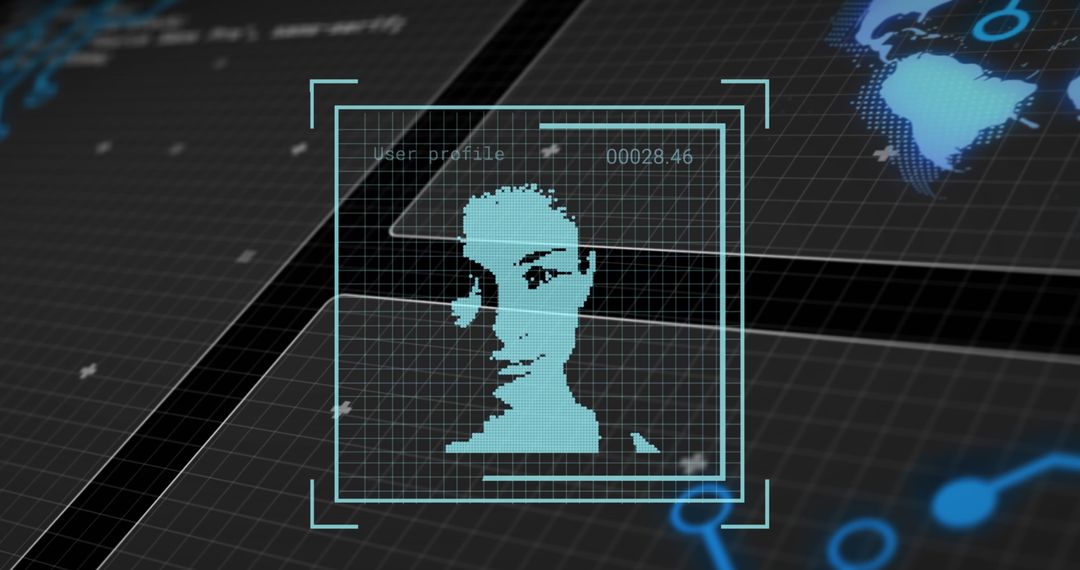 Digital Interface with Facial Recognition on Global Map Background