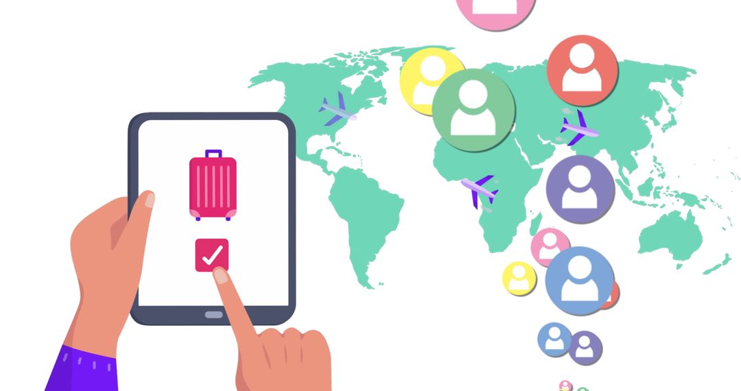 Hands Using Tablet for Global Travel Planning and Networking