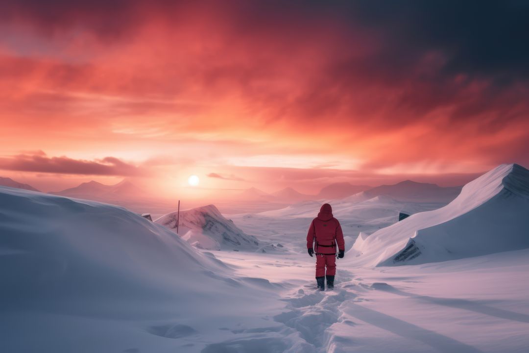 Man walking in frozen arctic tundra landscape, created using generative ai technology - Free Images, Stock Photos and Pictures on Pikwizard.com