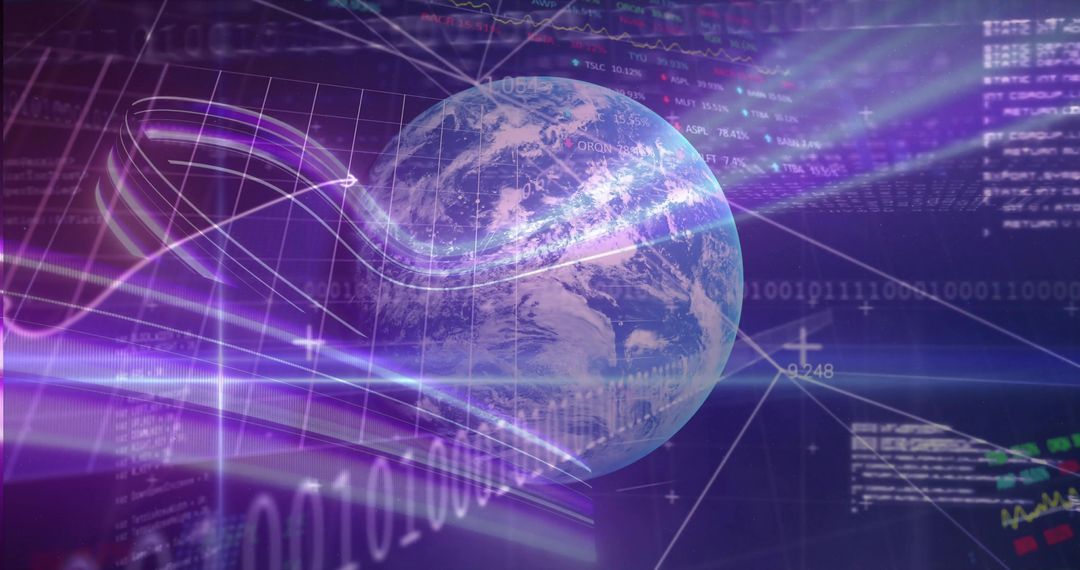 Futuristic Globe in Virtual Digital Network with Data Streams
