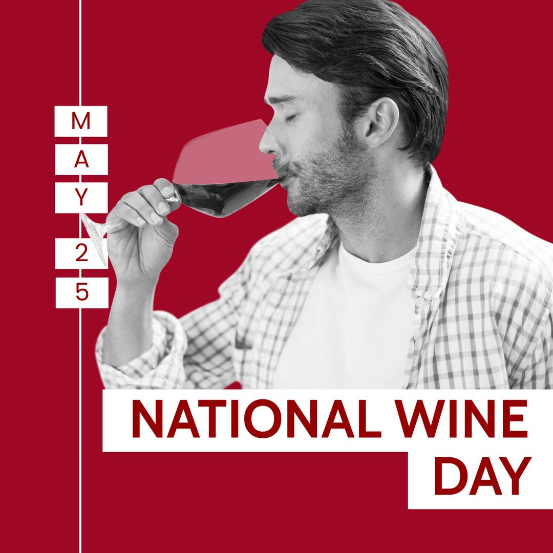 Caucasian Man Celebrating National Wine Day on May 25 - Download Free Stock Templates Pikwizard.com