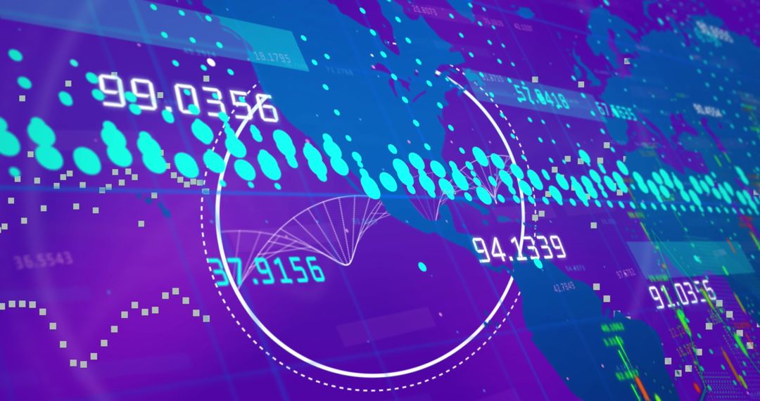 Digital Illustration of Global Data Processing and DNA Strands