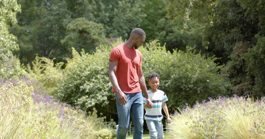 Father and Son Enjoying Quality Time in Lovely Garden