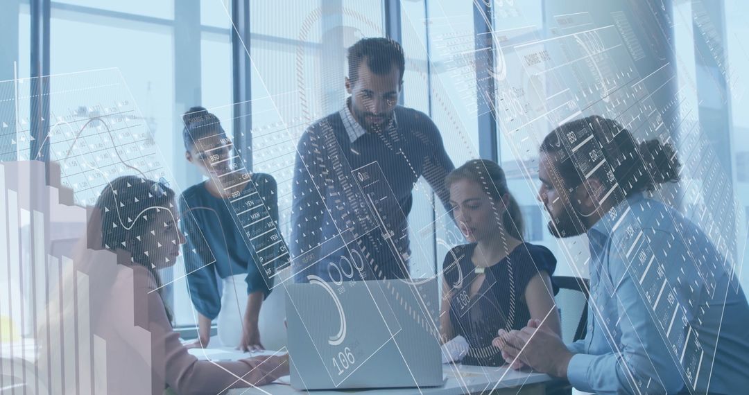 Business Team Analyzing Data in Modern Glass-Walled Meeting Room