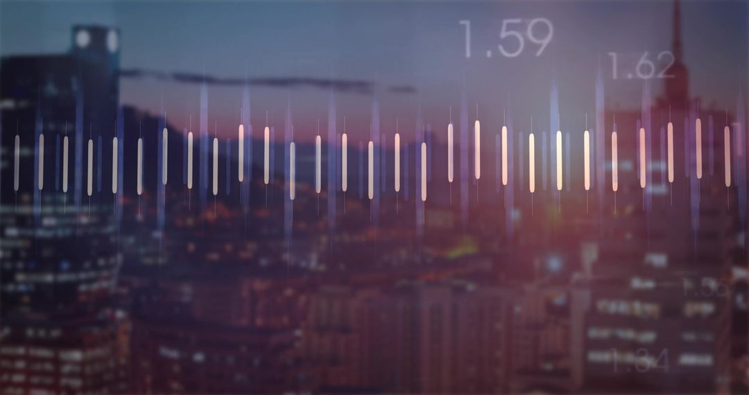 Digital Data Visualization Over Urban Dusk Skyline