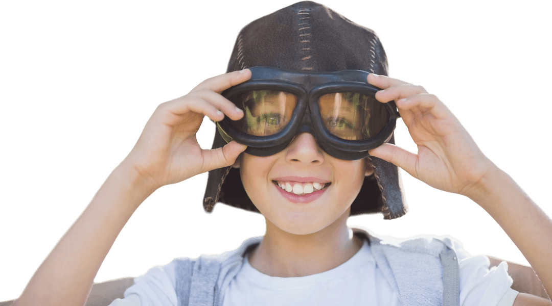 Child with Vintage Aviator Goggles Showcasing Adventure on Transparent Background