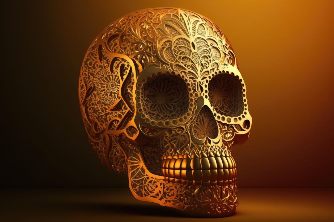 Golden brown mexican decorative sugar skull on brown background, using generative ai technology - Free Images, Stock Photos and Pictures on Pikwizard.com