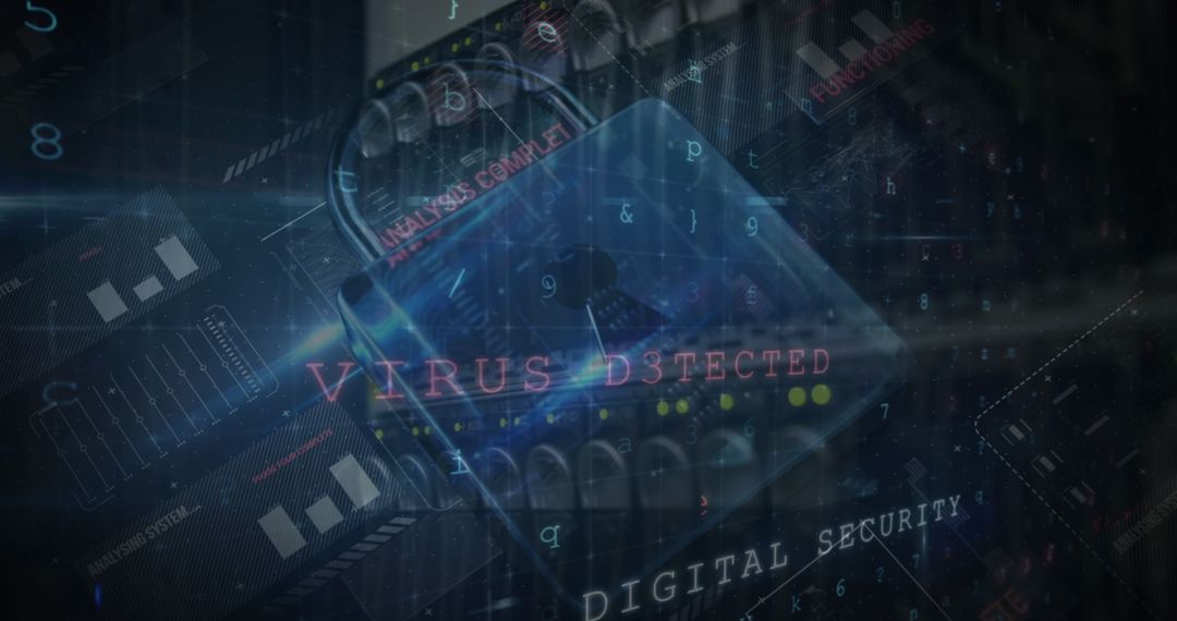 Cybersecurity Threat Concept with Digital Lock and Virus Warning
