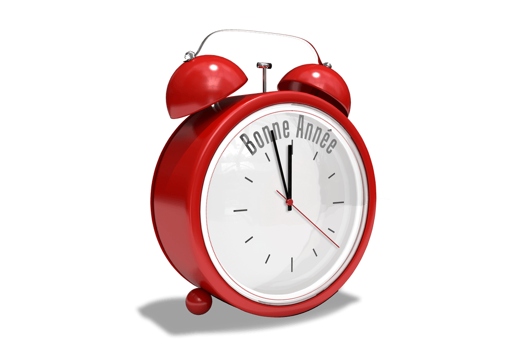 Red Alarm Clock with Bonne Année Message on Transparent Background
