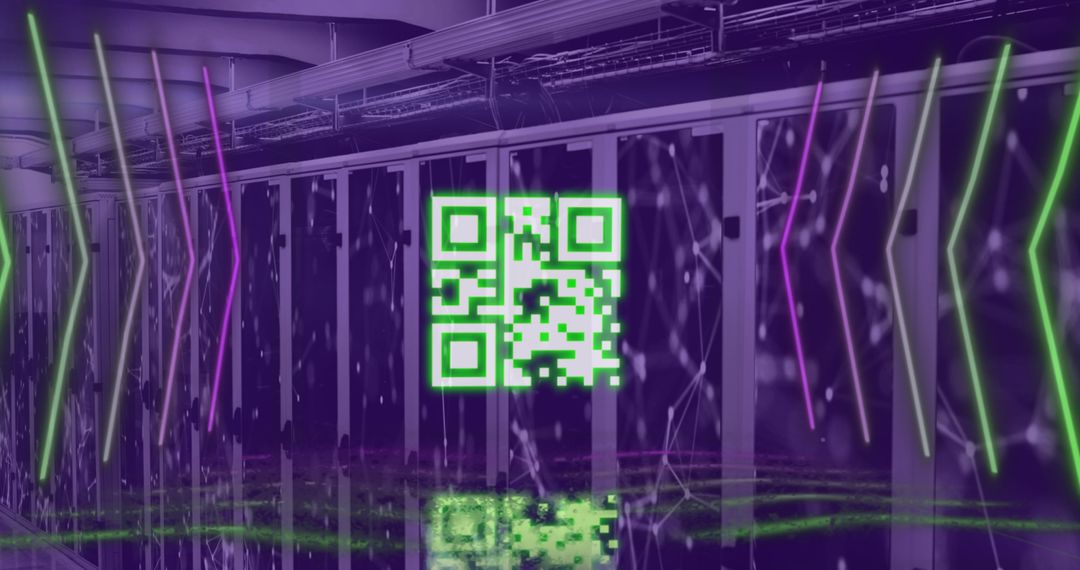 Futuristic QR Code Over Beaming Servers in Data Center - Free Images, Stock Photos and Pictures on Pikwizard.com