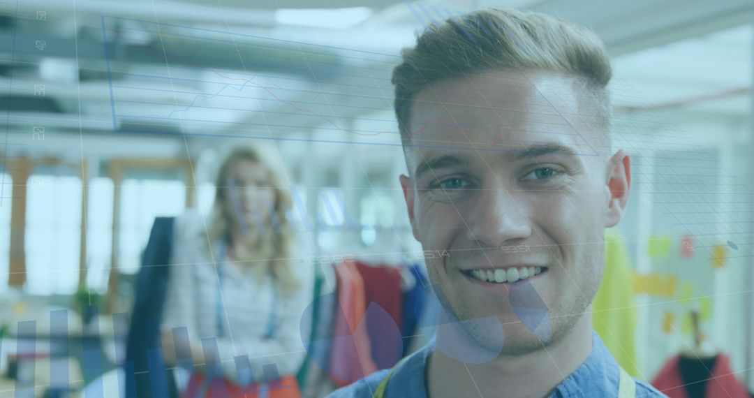 Caucasian Businessman Smiling with Digital Graph Overlay