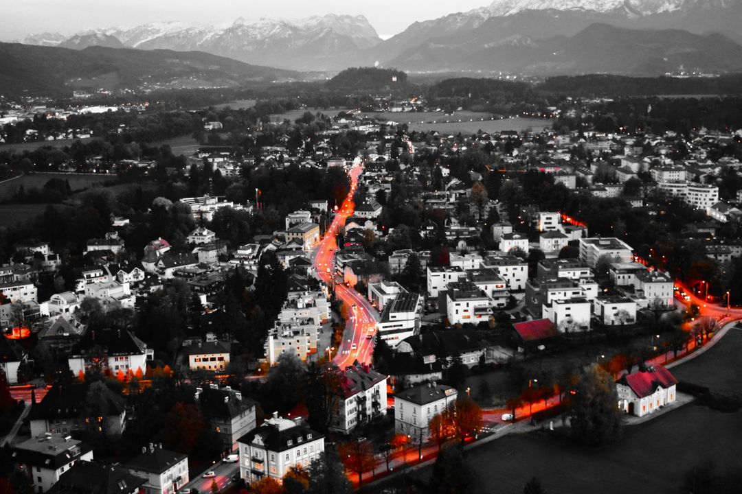 Aerial View of Alpine Town with Selective Color Effect - Free Images, Stock Photos and Pictures on Pikwizard.com