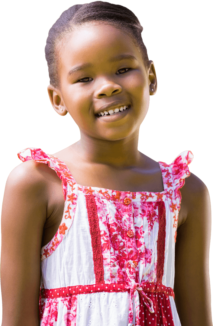 Transparent Smiling Girl in Dress with Floral Pattern Feature