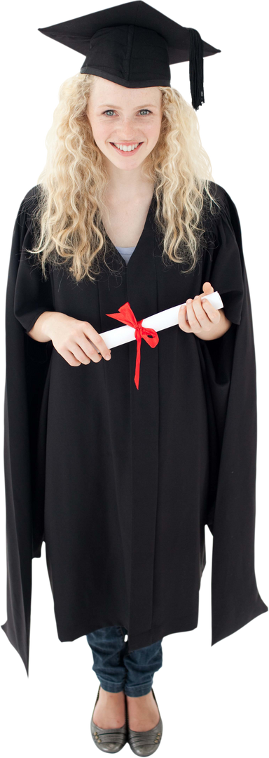 Smiling Teenage Girl in Cap Gown Holding Diploma Transparent Background Image - Download Free Stock Images Pikwizard.com