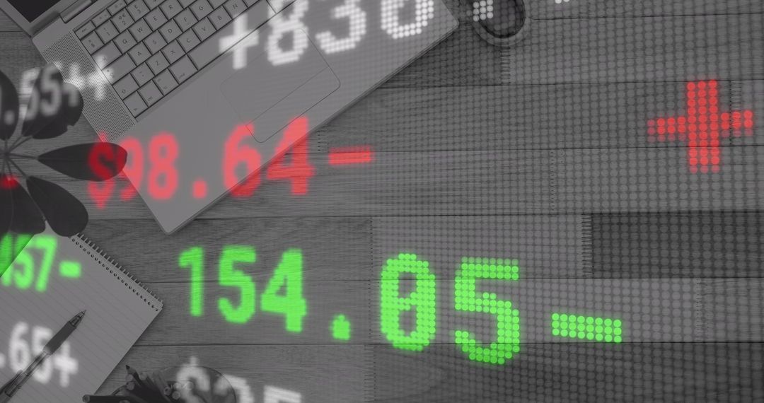 Overlay of Digital Stock Data on Office Workspace