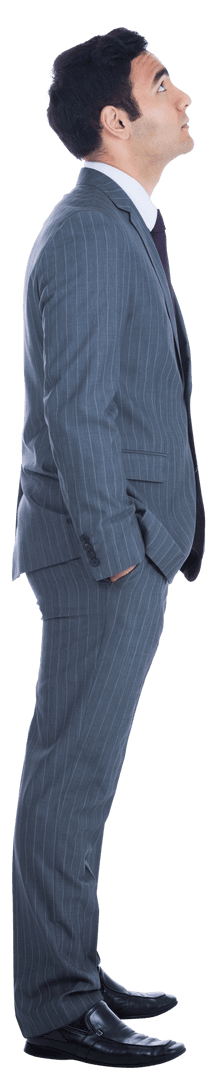 Man Looking Up in Business Attire on Transparent Background
