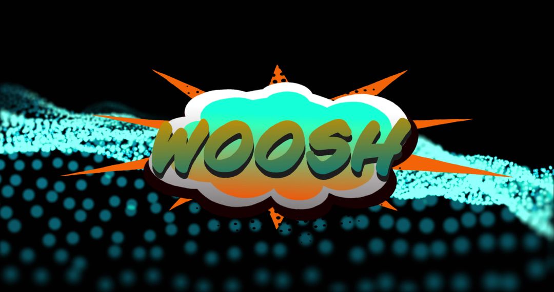 Dynamic Woosh Text Over Blue Dots on Black Background