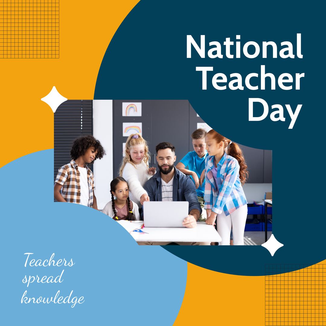 Happy National Teacher Day Celebration with Diverse Students