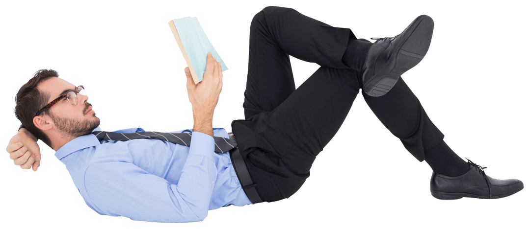 Transparent Businessman Relaxing and Reading Book in Office Attire