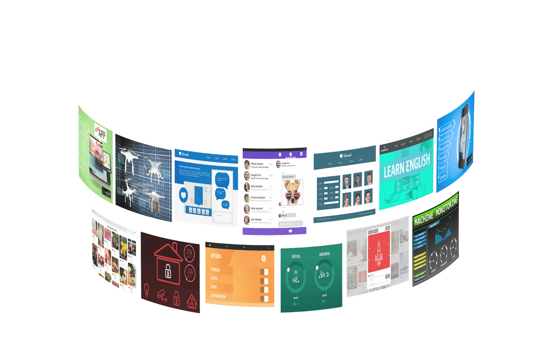 Curved Displays Showing Digital Interfaces on Transparent Background