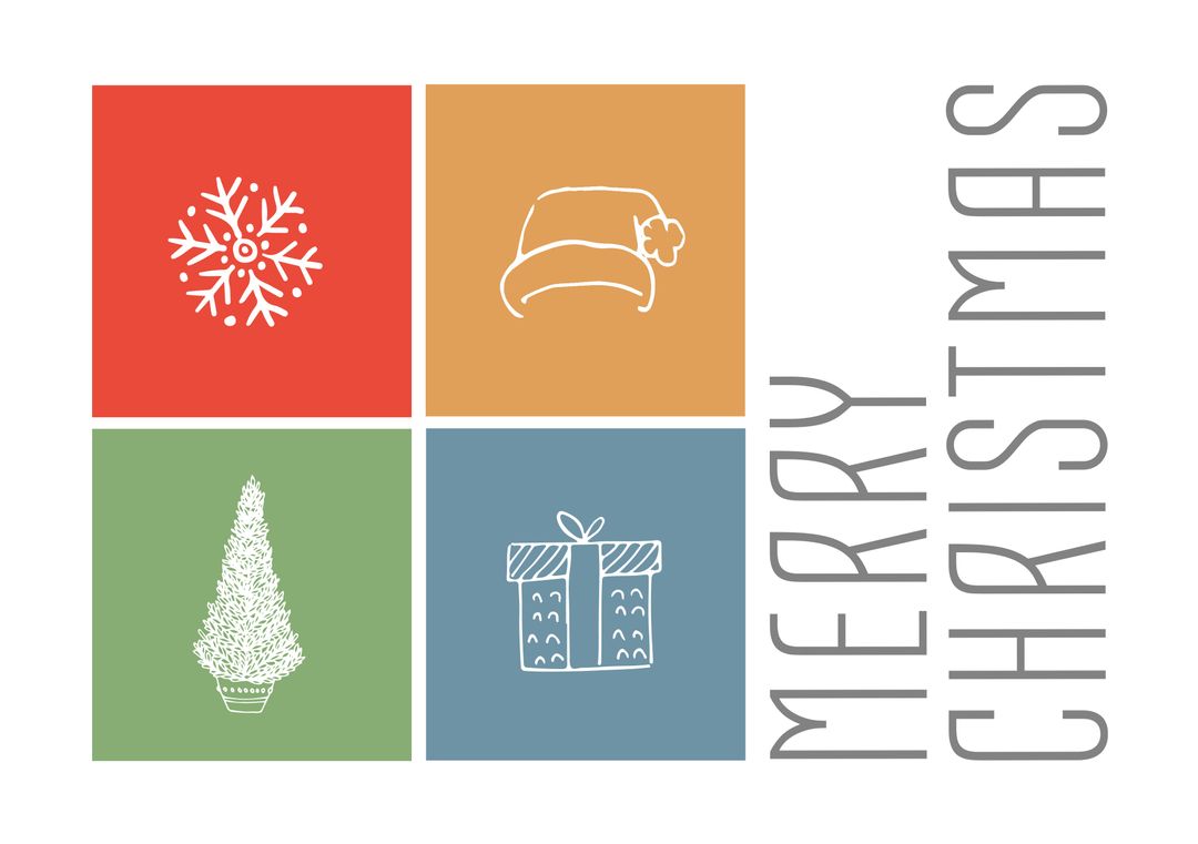 Modern Merry Christmas Card Featuring Holiday Icons Grid Design