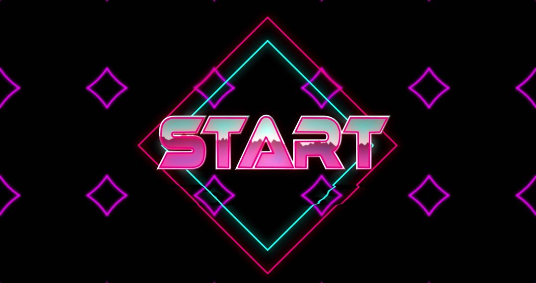 Retro Neon Start Text on Abstract Digital Background