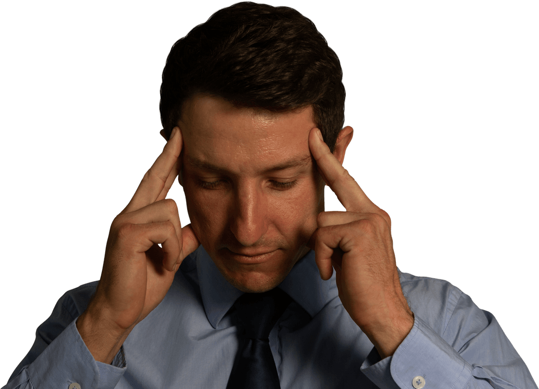 Focused Businessman Deep in Thought Transparent Background