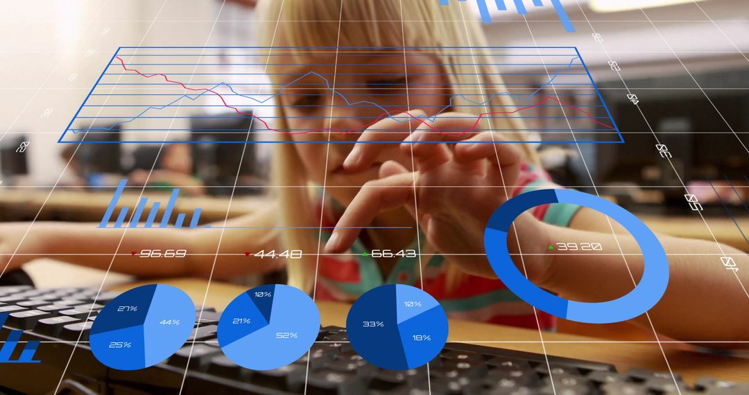 Young Girl Engaging with Virtual Data Interface