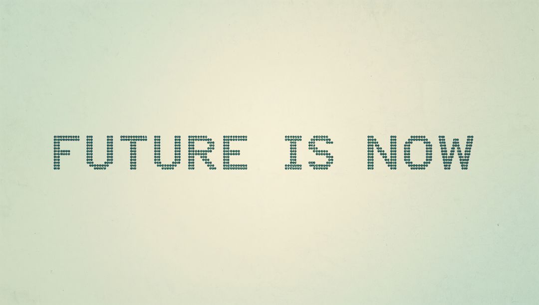 Teal Dot-Matrix FUTURE IS NOW Retro Minimal Typography on Textured Paper Backdrop