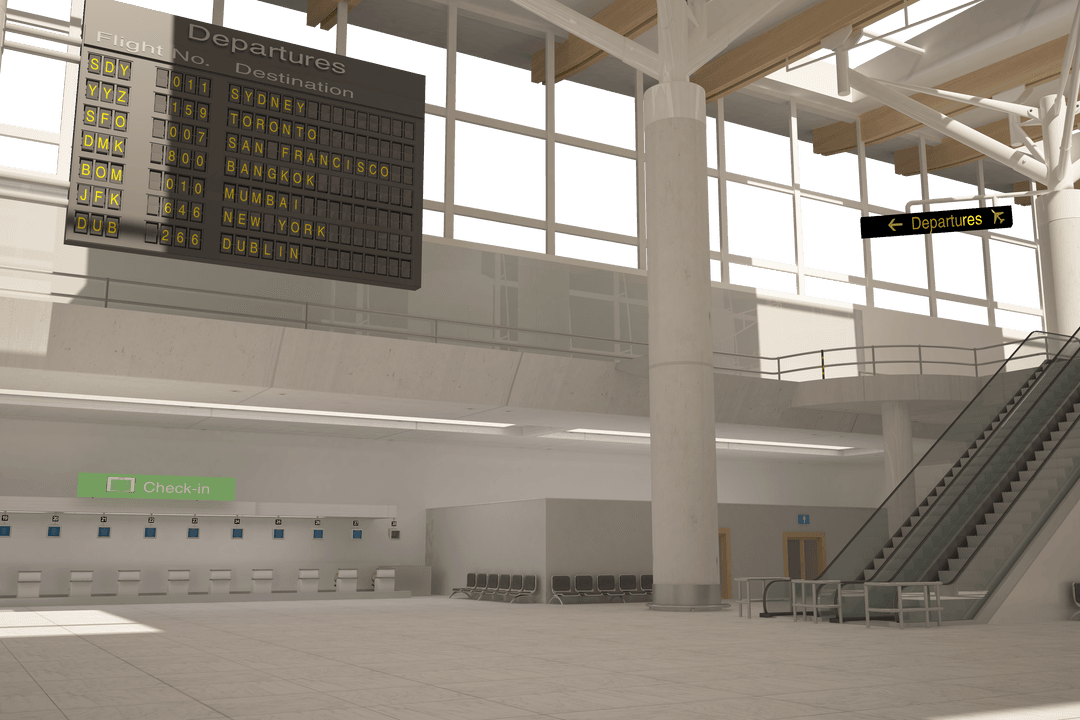 Airport Interior with Moving Stairs on Transparent Background