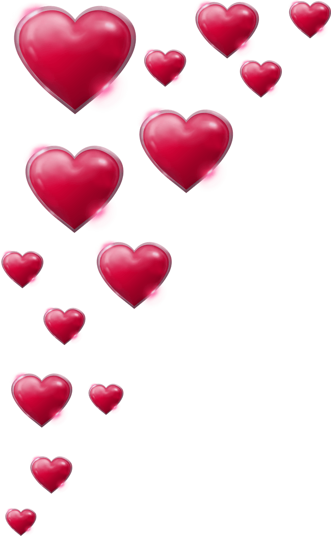 Floating Red Hearts on Transparent Background Symbolizing Love