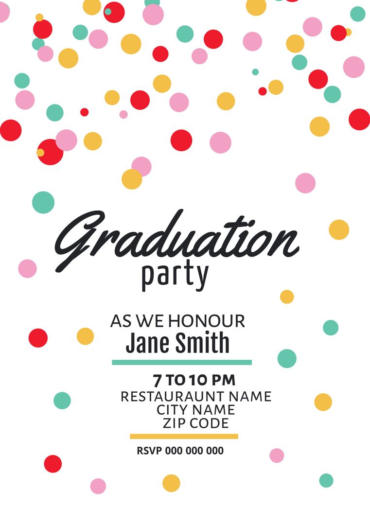 Colorful Graduation Party Invitation with Confetti Theme