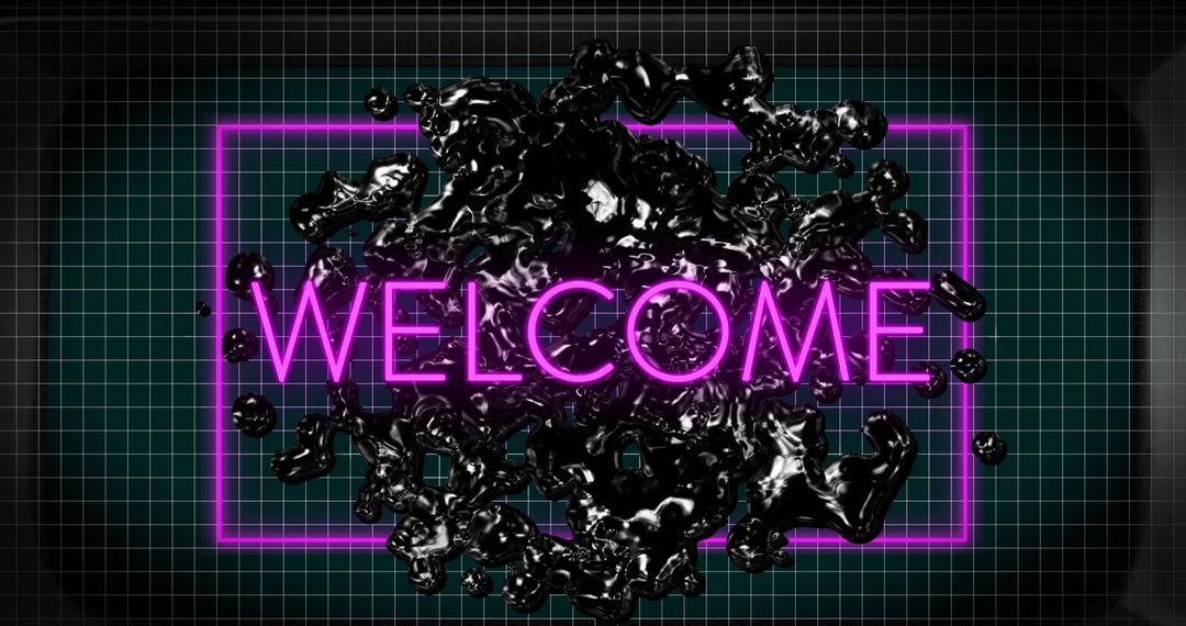 Neon Welcome Sign with Dynamic Liquid Effect
