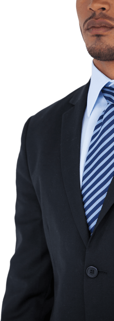 Elegant Gentleman in Transparent Business Attire Focus on Suit and Tie