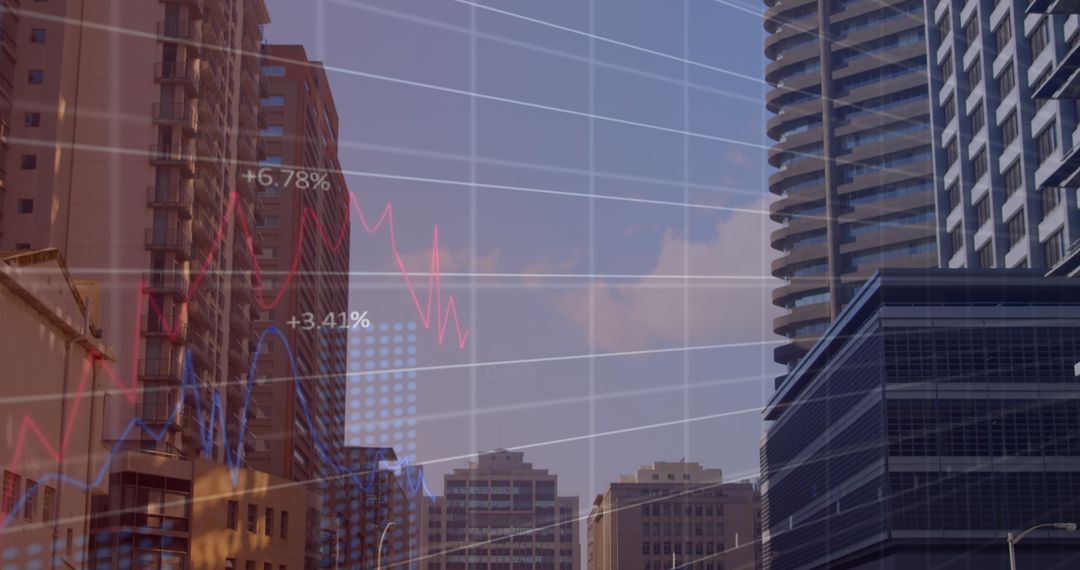 Digital Graphs Overlay on Urban skyscrapers