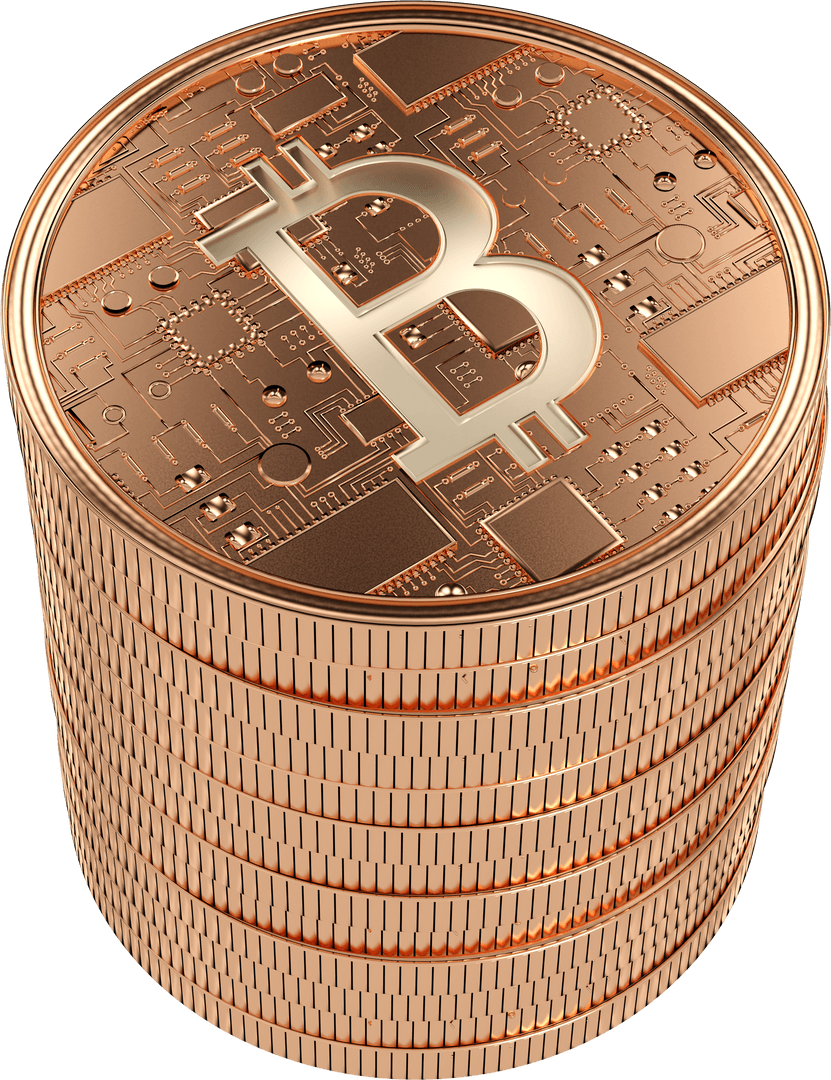 Transparent Bitcoin Coin Stack on Digital Currency Concept