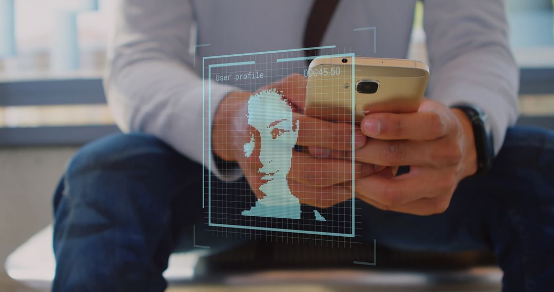 Businessman Using Smartphone with Evolving Profile Icons Overlay