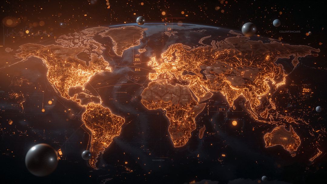 Futuristic Glowing Network Overlay on Digital World Map