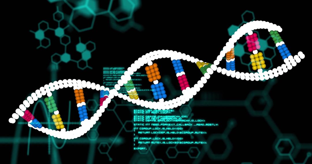 Abstract DNA Strand with Digital Data Elements Background