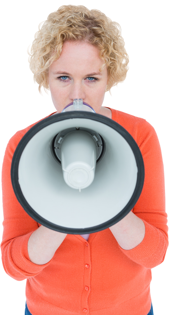 Blonde Woman Speaking into Megaphone Transparent Background - Download Free Stock Images Pikwizard.com