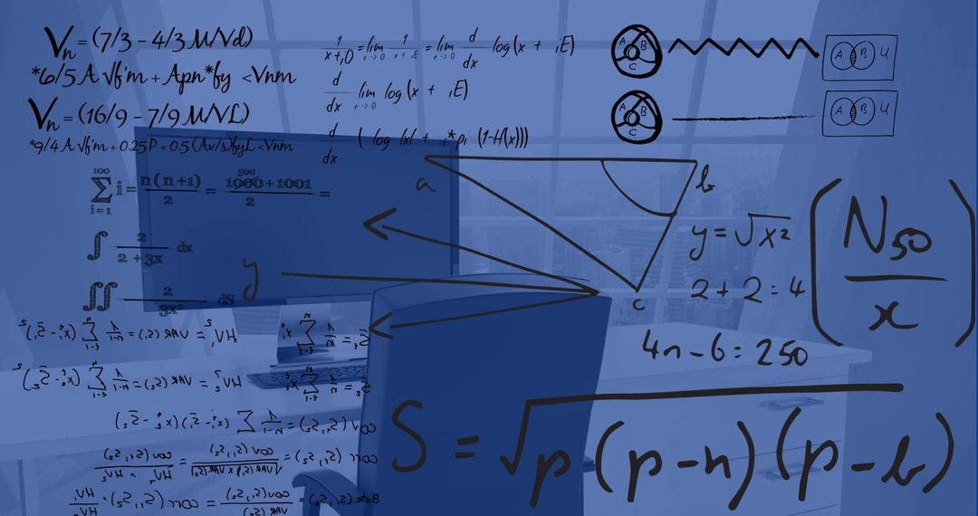Abstract Calculator Formulas Superimposed on Office Workspace