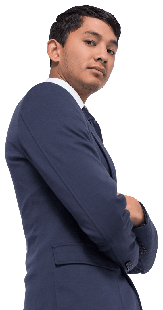 Confident Asian Businessman with Arms Crossed in Transparent Background